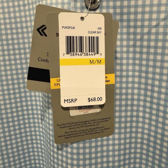 PGA TOUR Pro Series Mens Polo Shirt Clear Sky Grid Print Medium NWT Athletic Fit - Picture 7 of 8